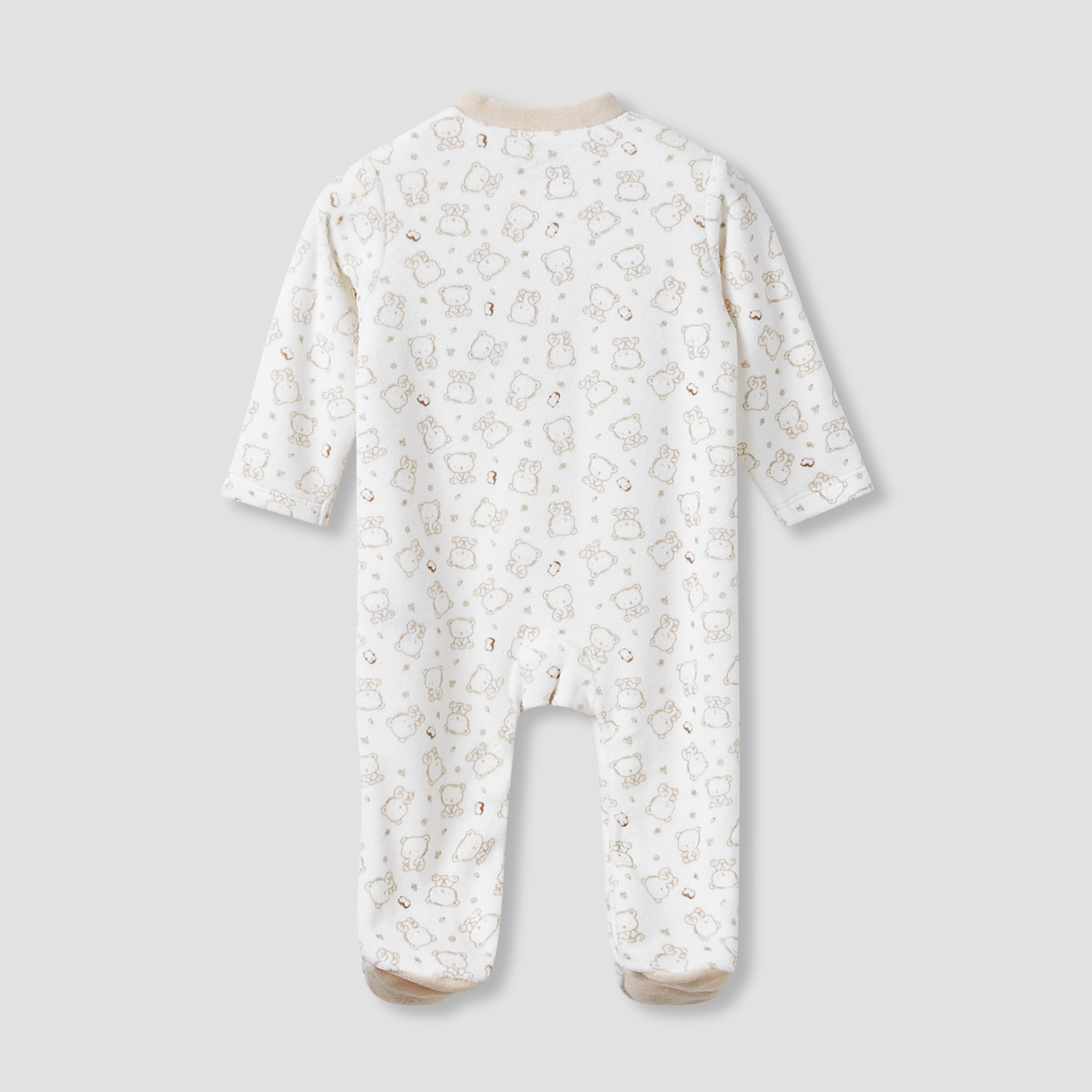 Juniors Crew Neck Sleepsuit with Bear Print - Long Sleeves