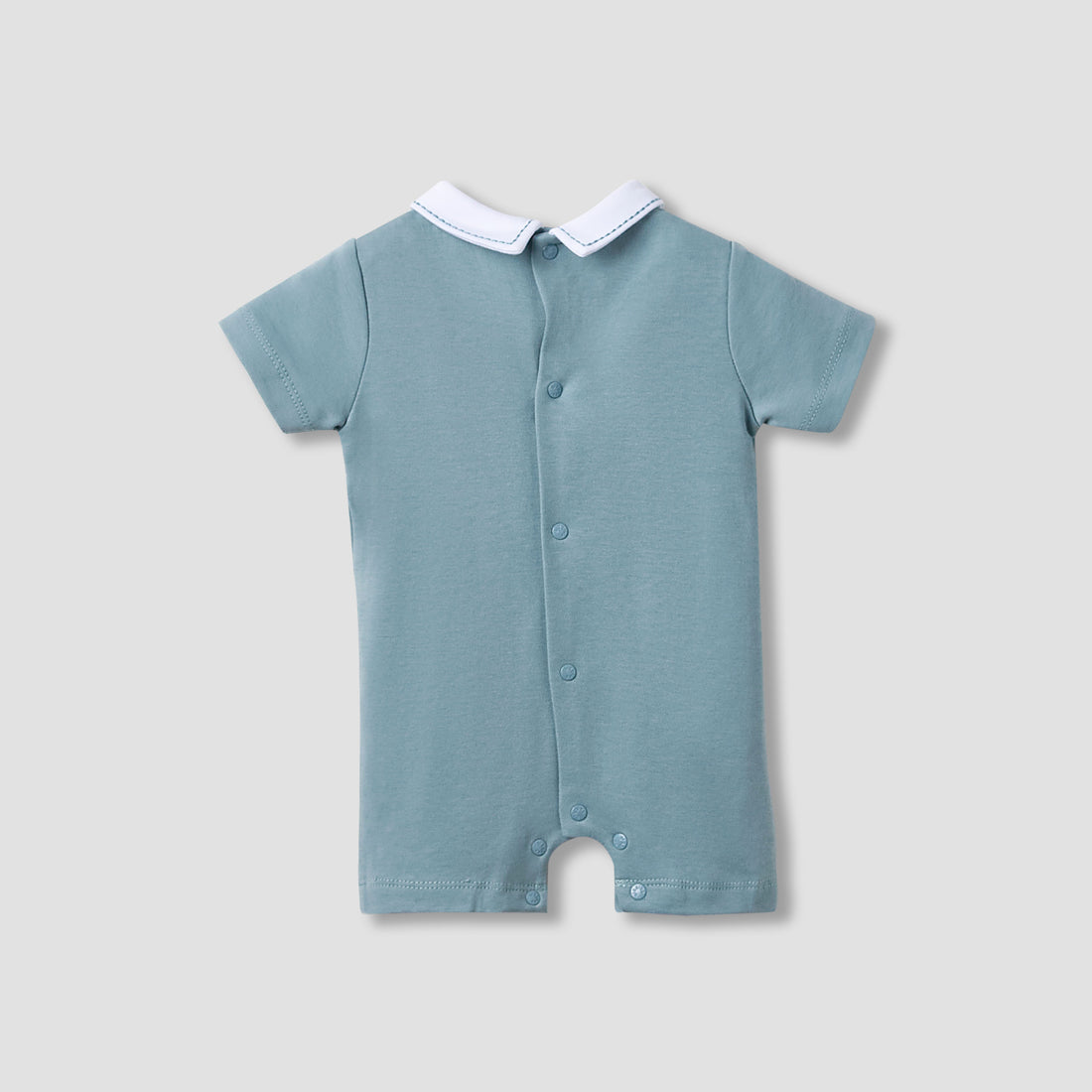 Giggles Peter Pan Collar Romper with Smock Detail - Cotton - Short Sleeves
