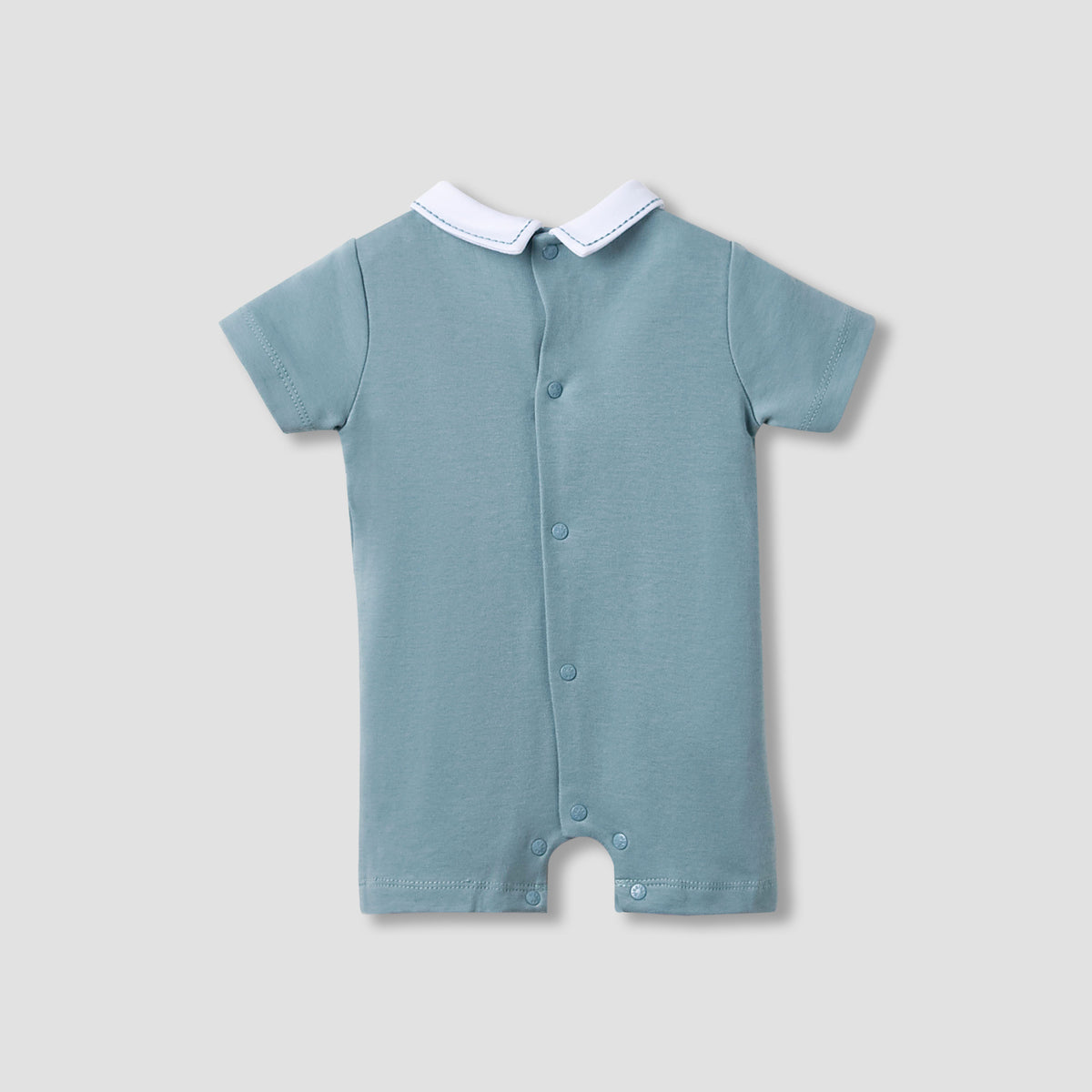 Giggles Peter Pan Collar Romper with Smock Detail - Cotton - Short Sleeves