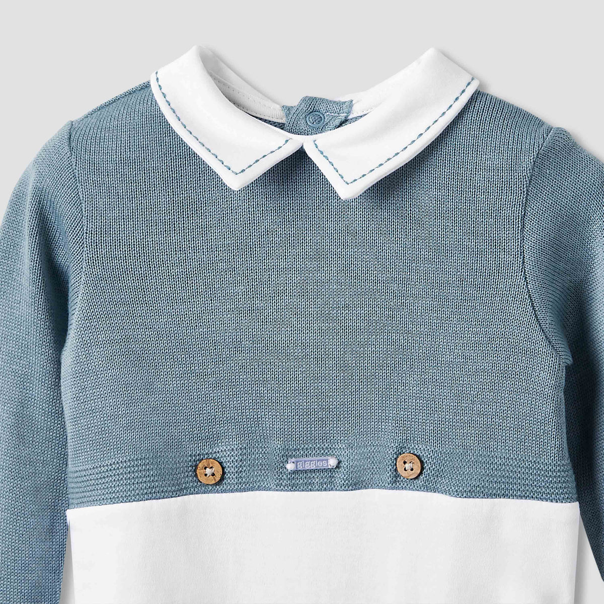 Giggles Collared Sleepsuit with Snap Button Closure - Long Sleeves