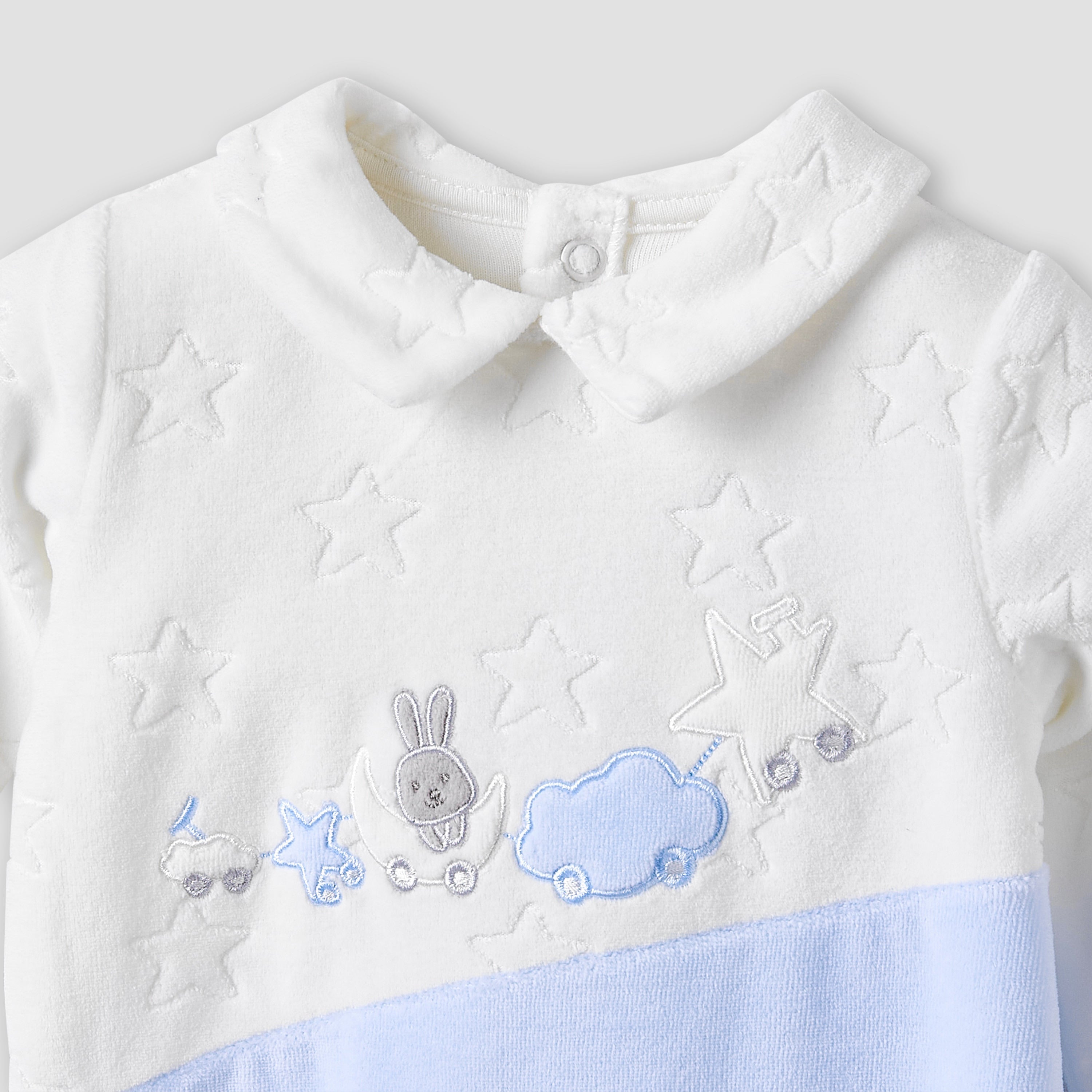 Giggles Collared Sleepsuit with Star Texture - Long Sleeves