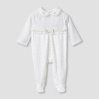 Giggles Collared Closed Foot Sleepsuit with Floral Embroidery - Long Sleeves-undefined-image-1
