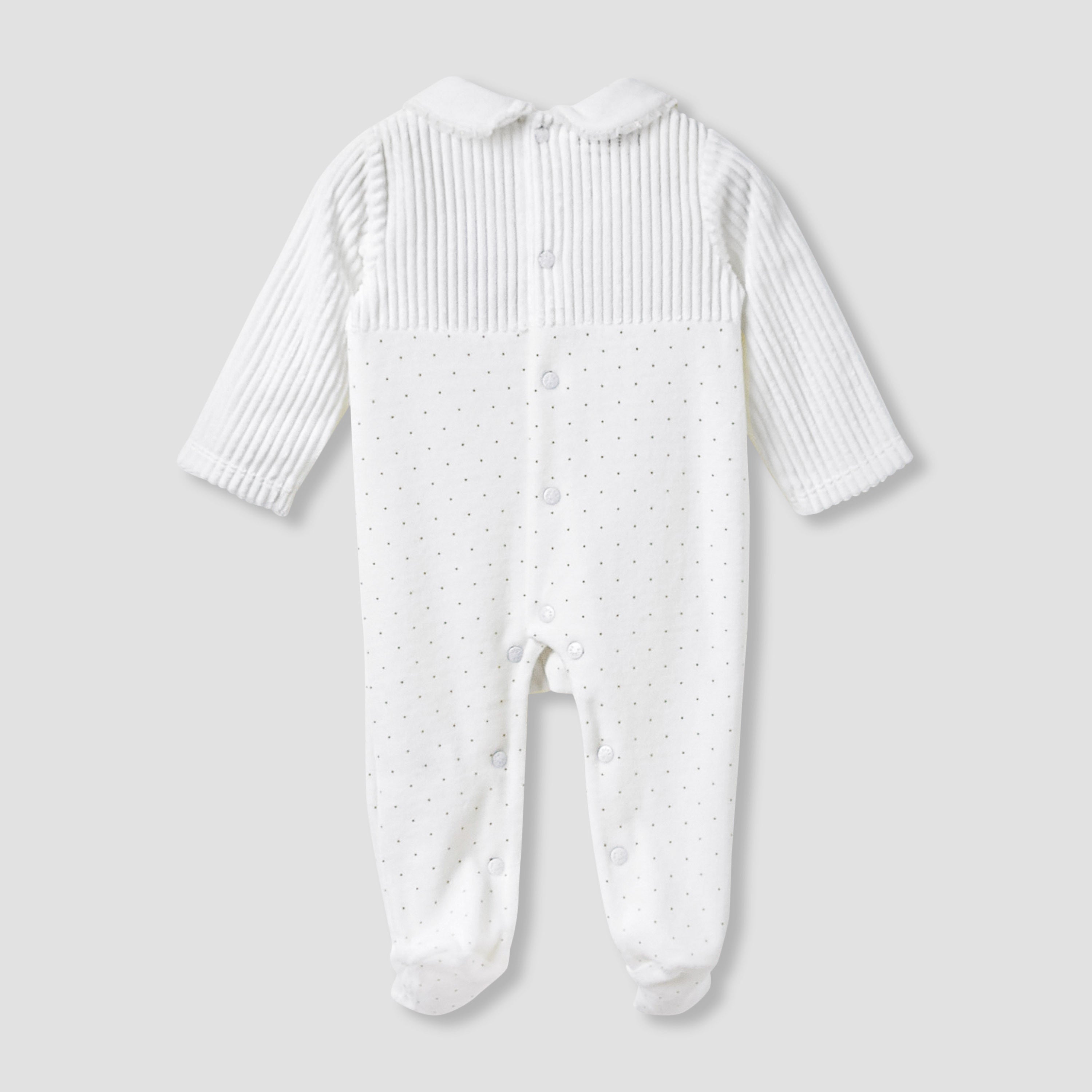 Giggles Collared Closed Foot Sleepsuit with Floral Embroidery - Long Sleeves