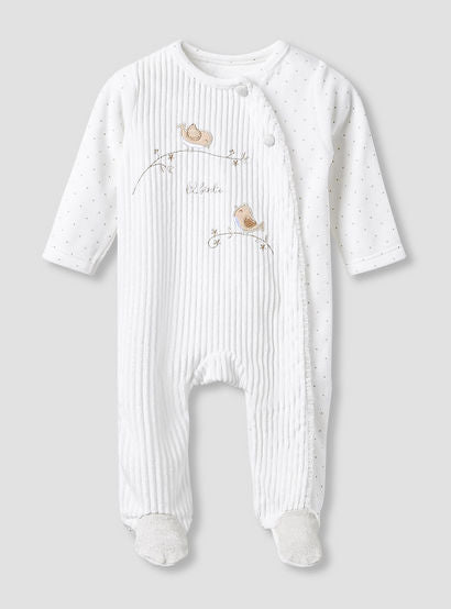 Giggles Round Neck Closed Foot Sleepsuit with Bird Applique - Long Sleeves-baby-girls-clothing-nightwear-sleepsuits-image-3