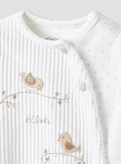 Giggles Round Neck Closed Foot Sleepsuit with Bird Applique - Long Sleeves-baby-girls-clothing-nightwear-sleepsuits-image-5