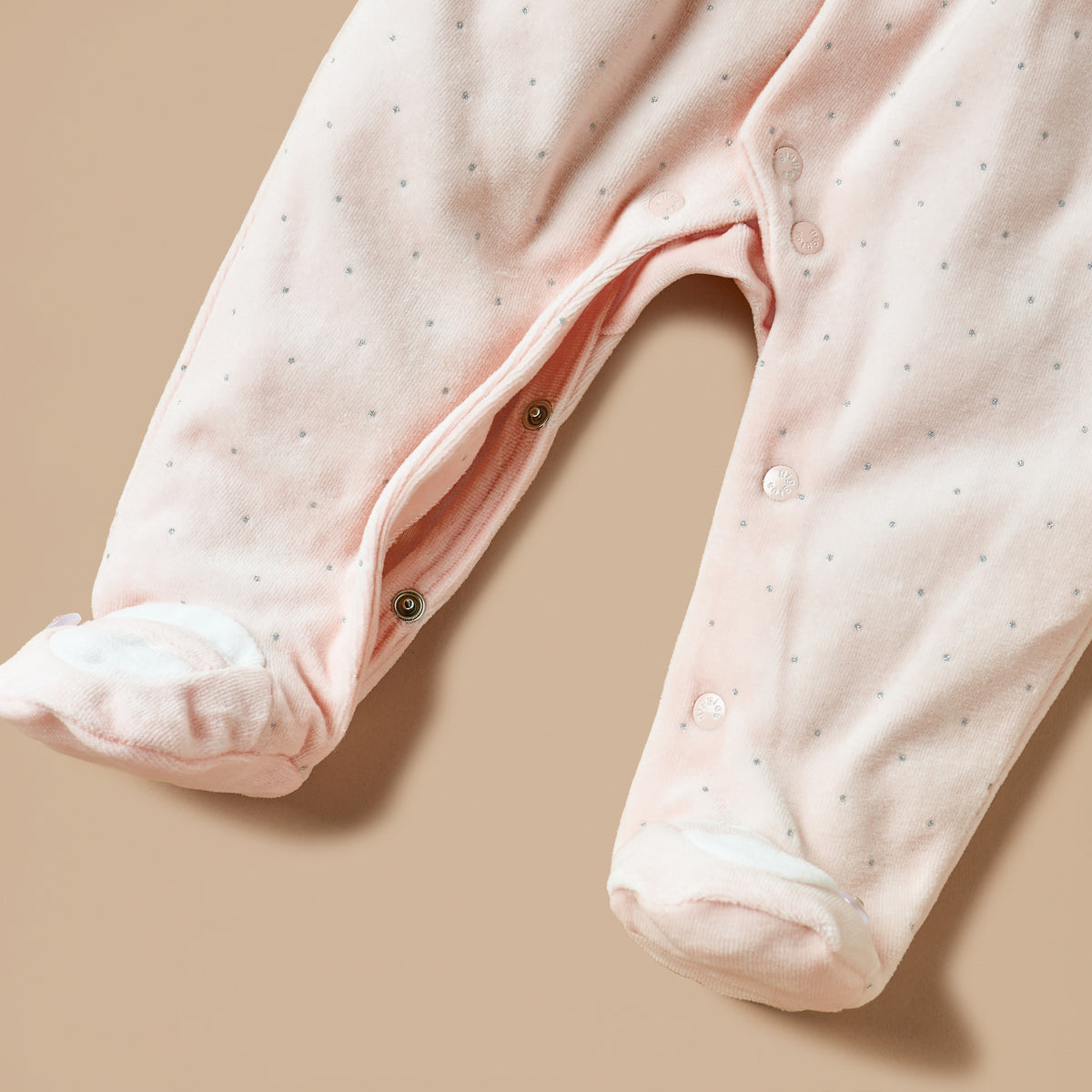 Giggles Embellished Velour Closed Feet Sleepsuit with Button Closure