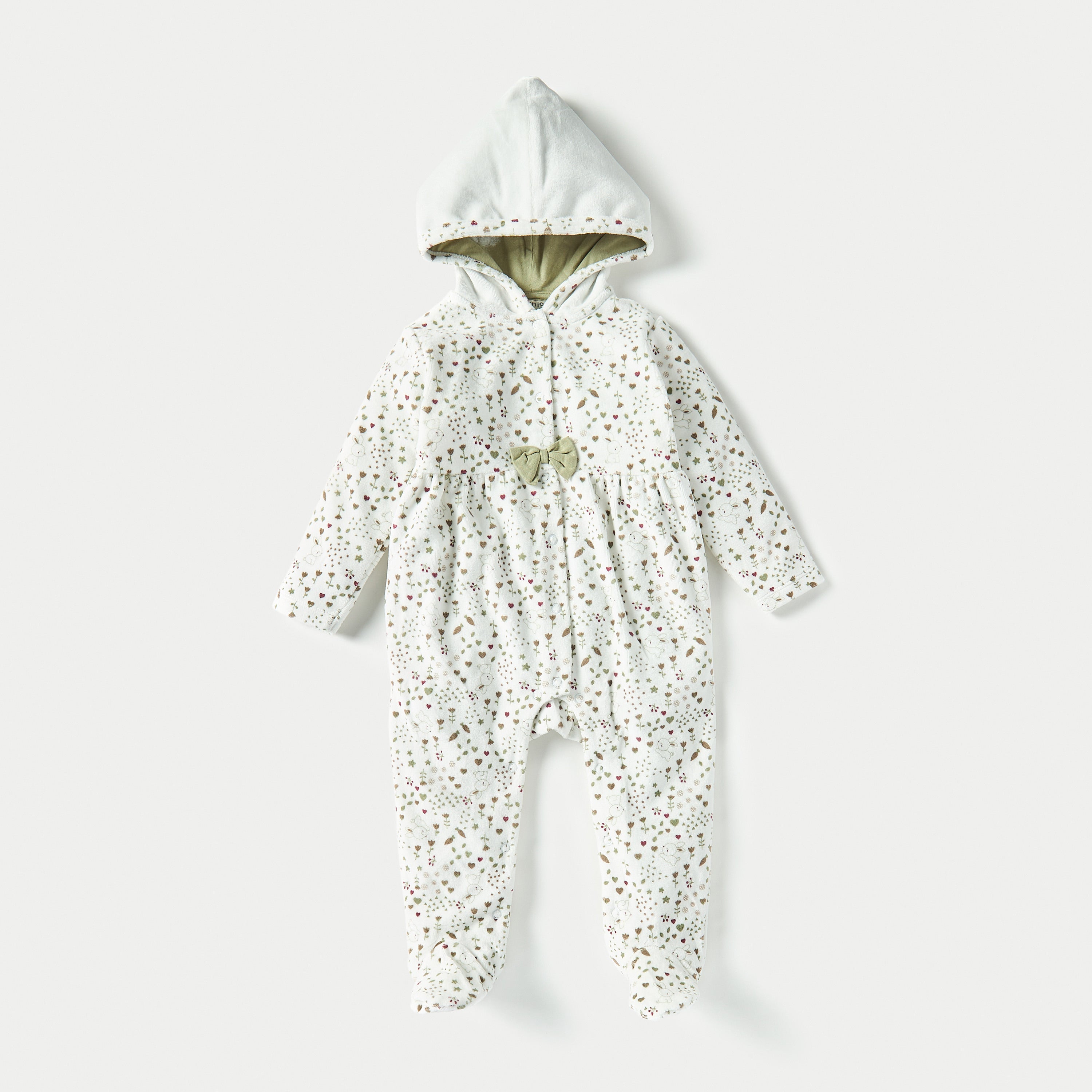 Juniors All-Over Print Hooded Sleepsuit with Snap Button Closure