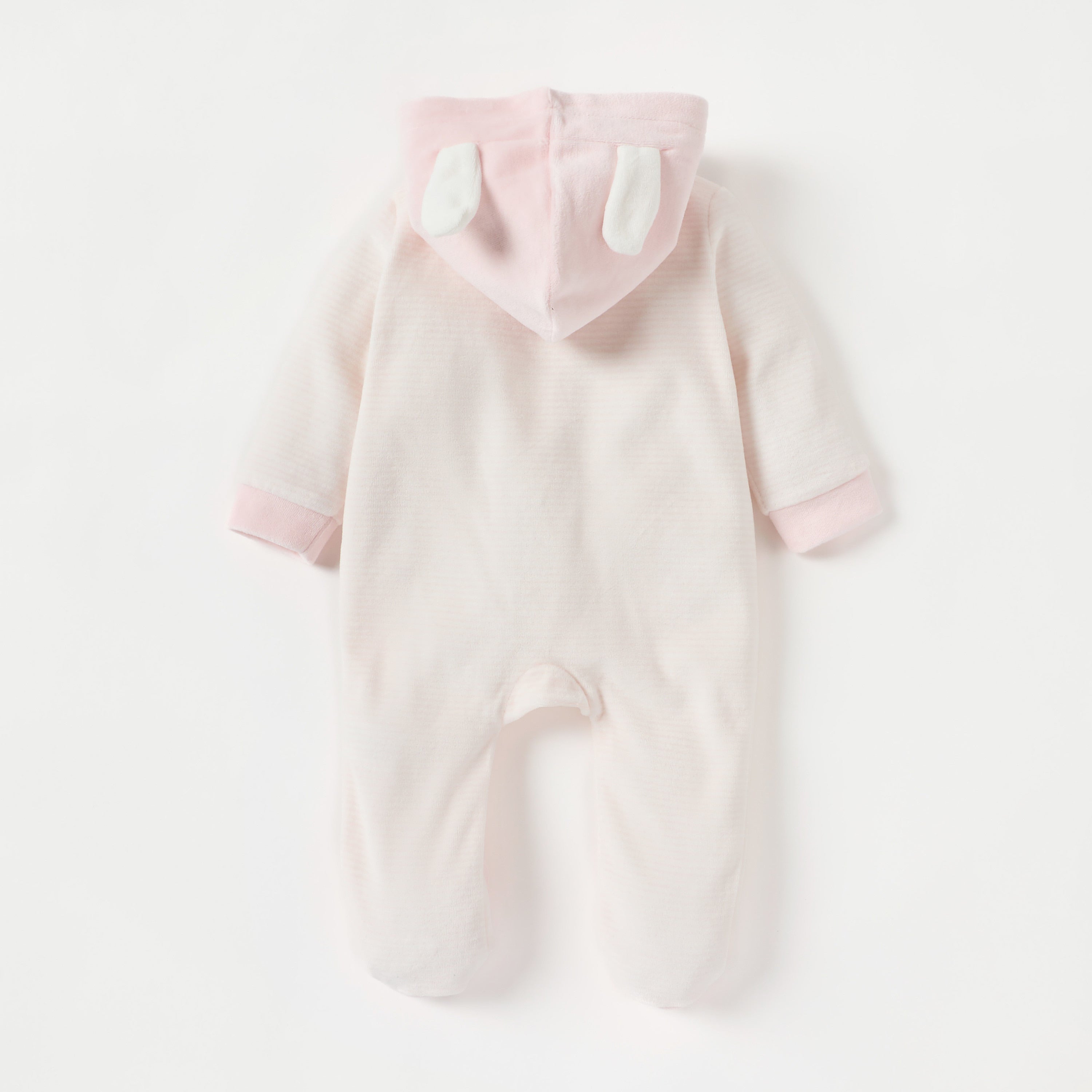 Juniors Rabbit Applique Velour Closed Feet Hooded Sleepsuit with Button Closure