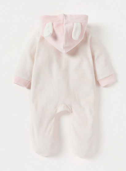 Juniors Rabbit Applique Velour Closed Feet Hooded Sleepsuit with Button Closure-baby-girls-clothing-nightwear-sleepsuits-image-2