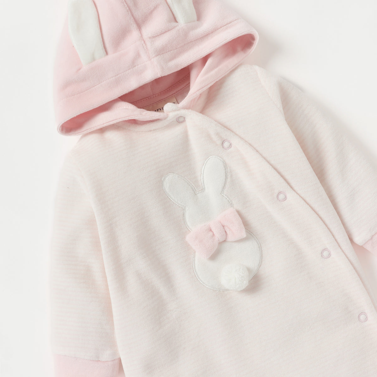 Juniors Rabbit Applique Velour Closed Feet Hooded Sleepsuit with Button Closure