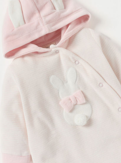Juniors Rabbit Applique Velour Closed Feet Hooded Sleepsuit with Button Closure-baby-girls-clothing-nightwear-sleepsuits-image-3