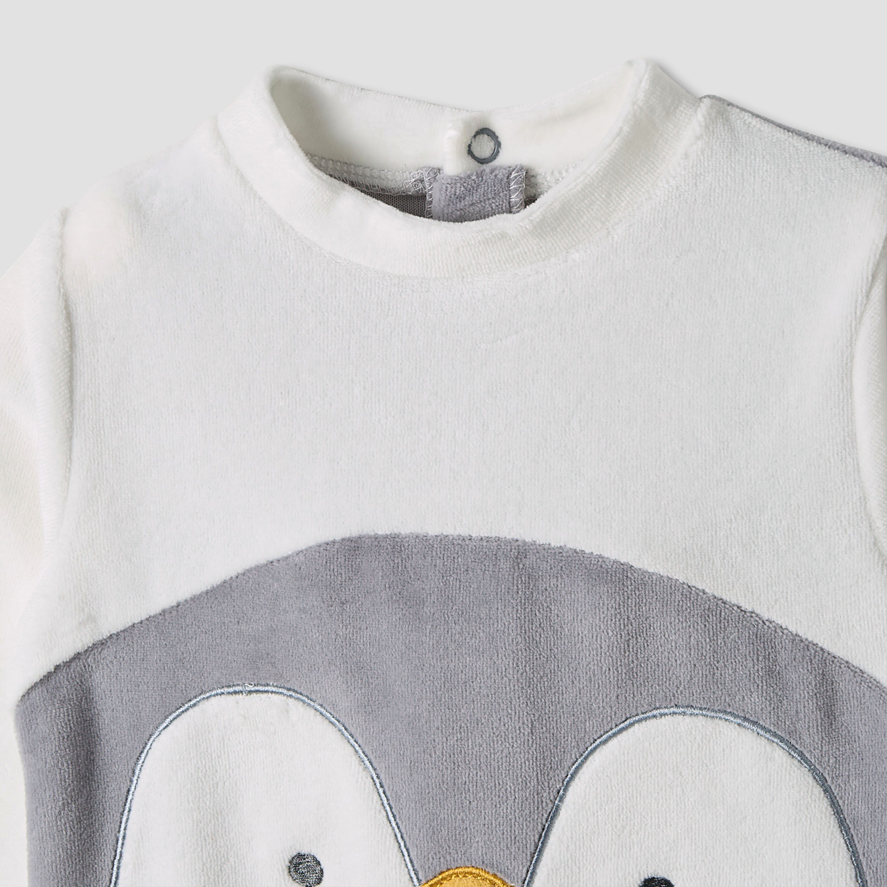 Juniors Penguin Detail Velour Closed Feet Sleepsuit with Cap