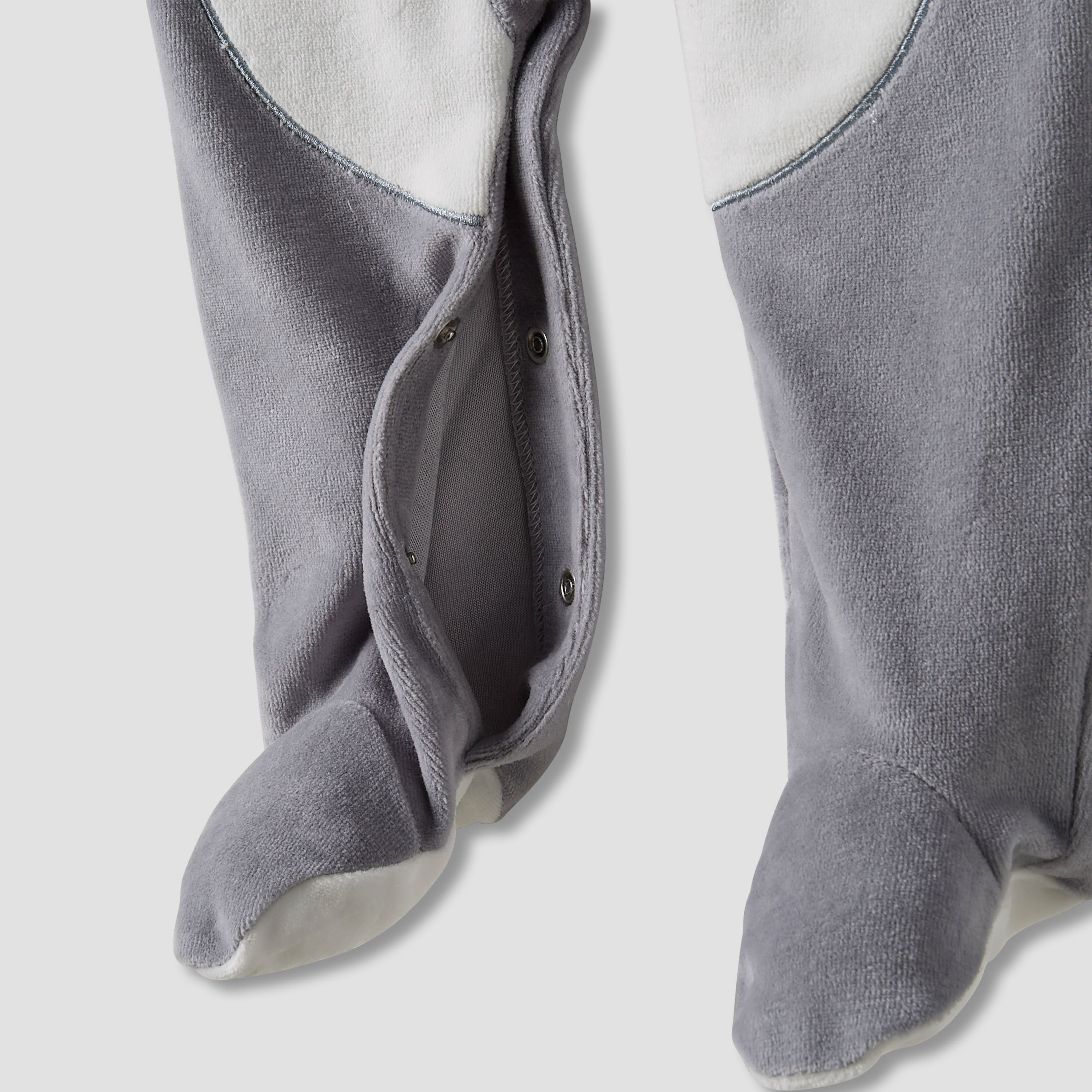Juniors Penguin Detail Velour Closed Feet Sleepsuit with Cap