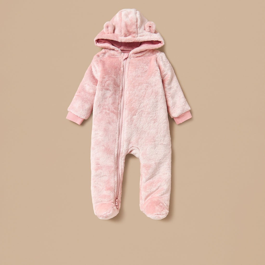 Juniors Ear Applique Closed Feet Hooded Sleepsuit with Zip Closure