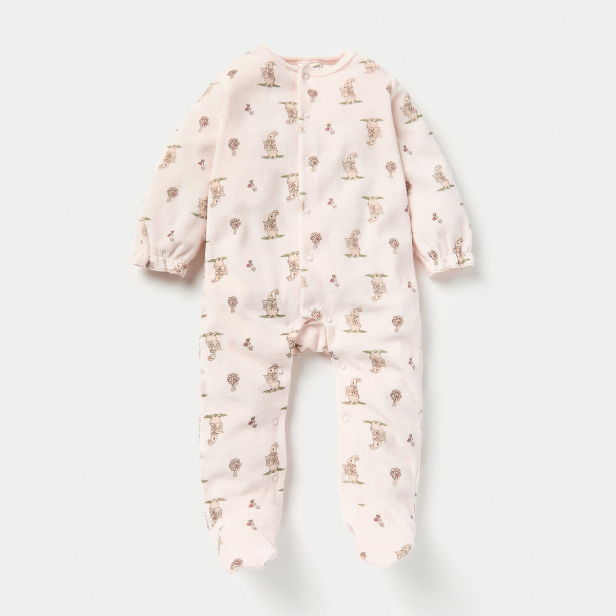 Juniors Bunny Print Velour Closed Feet Sleepsuit with Button Closure - Set of 2