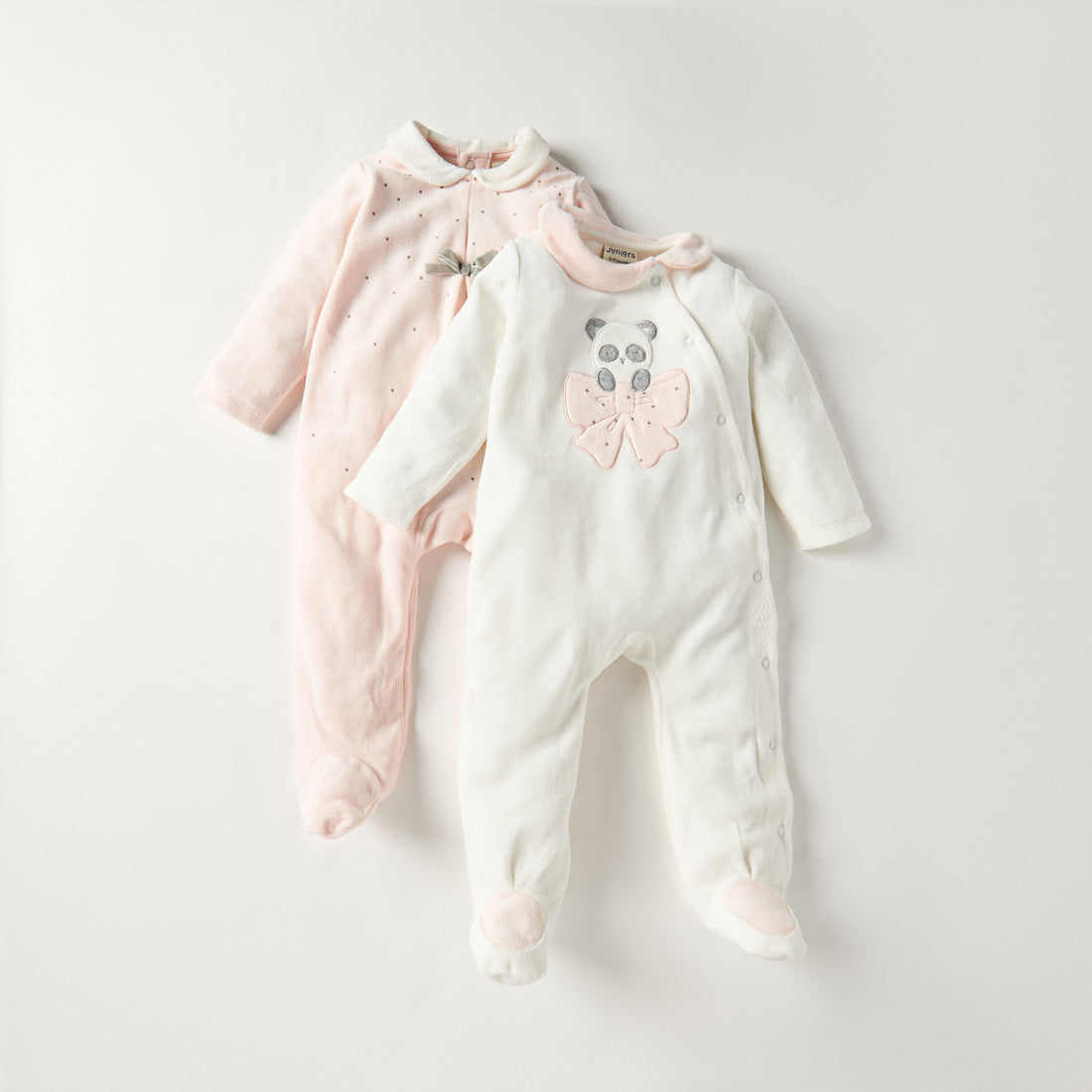Juniors Textured Velour Footed Sleepsuit with Long Sleeves - Set of 2 - Multicolour / 9-12 mths