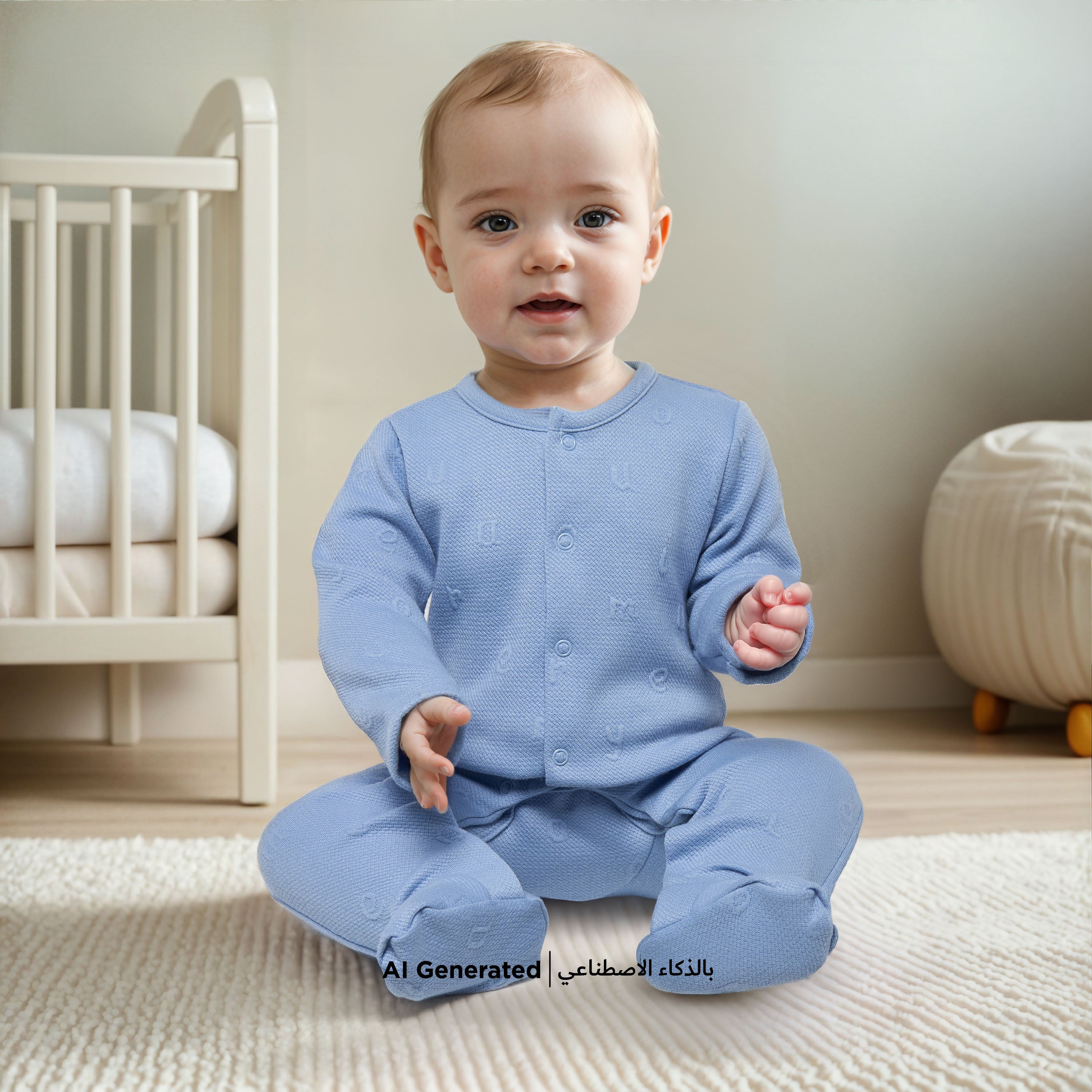 Juniors Alphabet Embossed Closed Feet Sleepsuit- with Button Closure