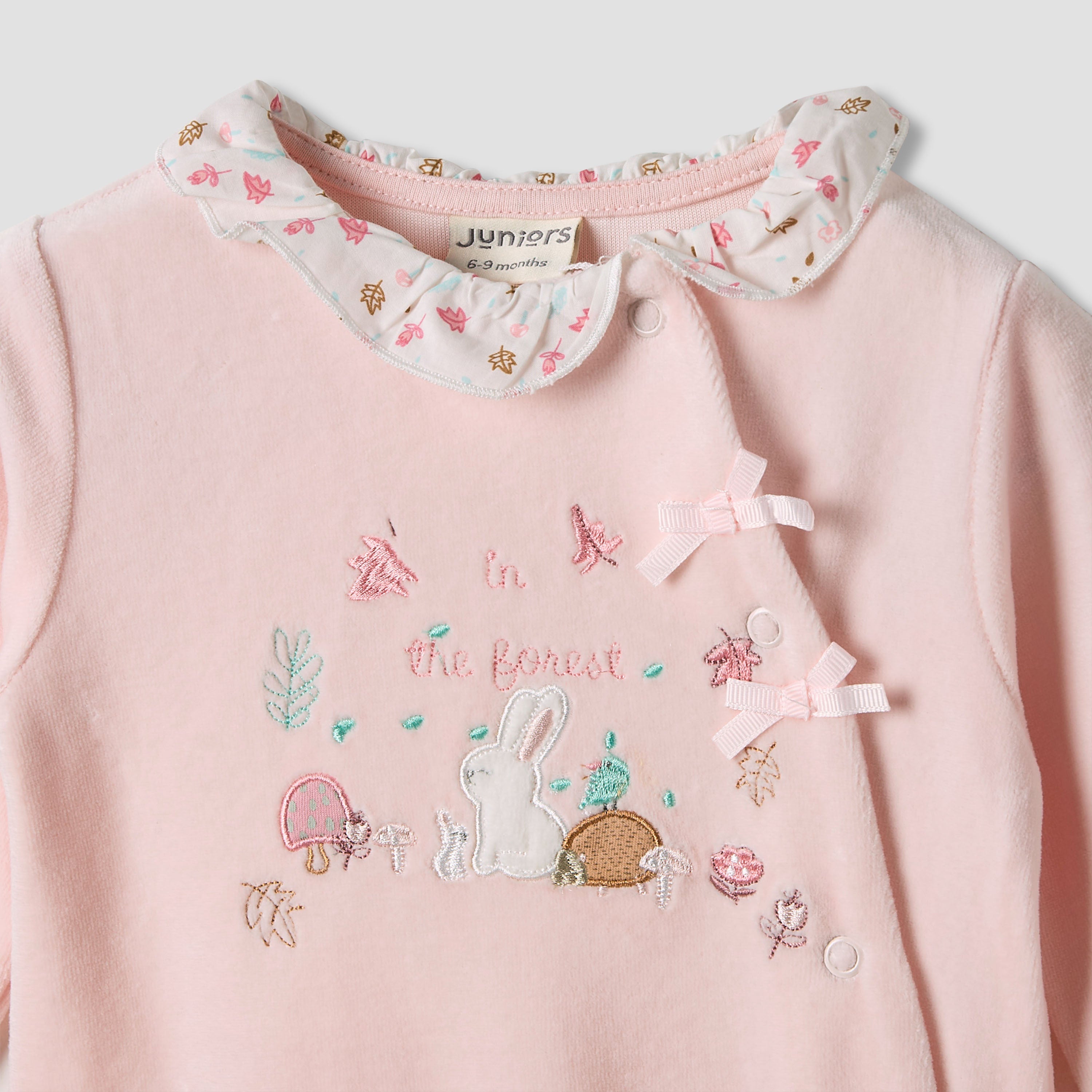 Juniors Embroidered Velour Closed Feet Sleepsuit with Cap