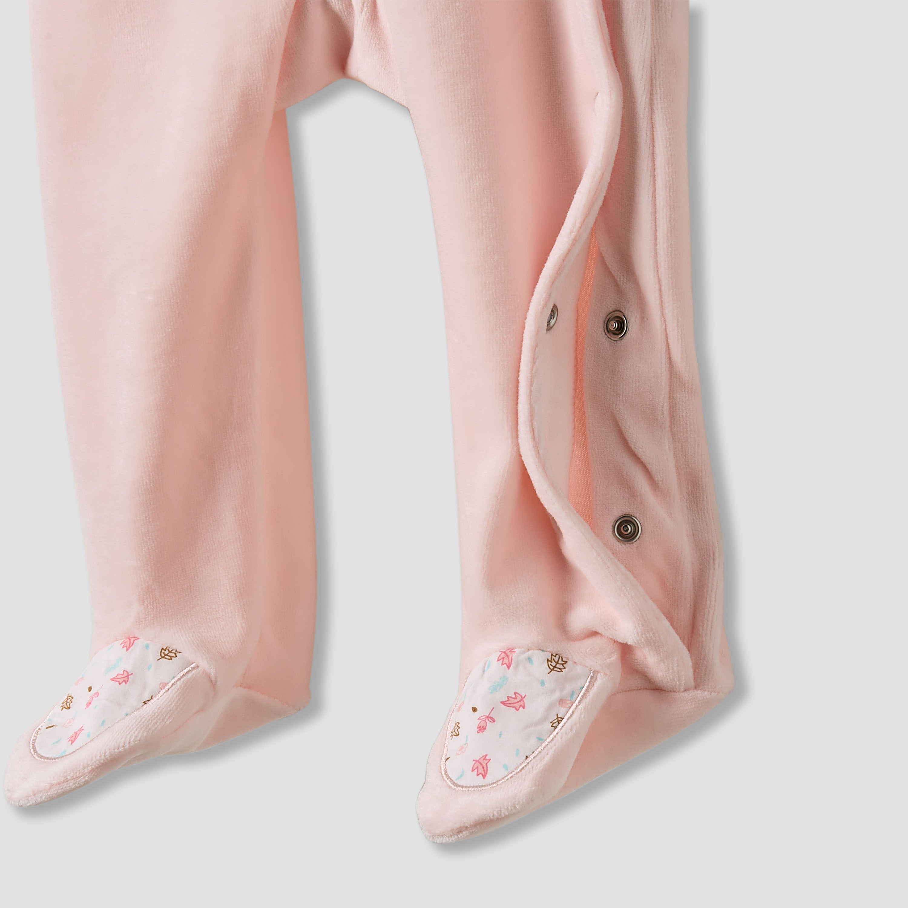 Juniors Embroidered Velour Closed Feet Sleepsuit with Cap