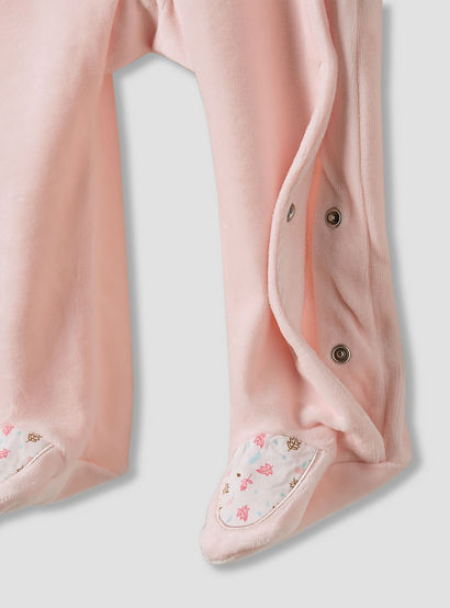 Juniors Embroidered Velour Closed Feet Sleepsuit with Cap-baby-girls-clothing-nightwear-sleepsuits-image-5