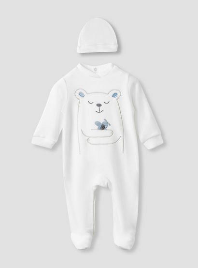 Juniors Collared Neck Sleepsuit with Beanie - Velour - Long Sleeves-baby-boys-clothing-nightwear-sleepsuits-image-1