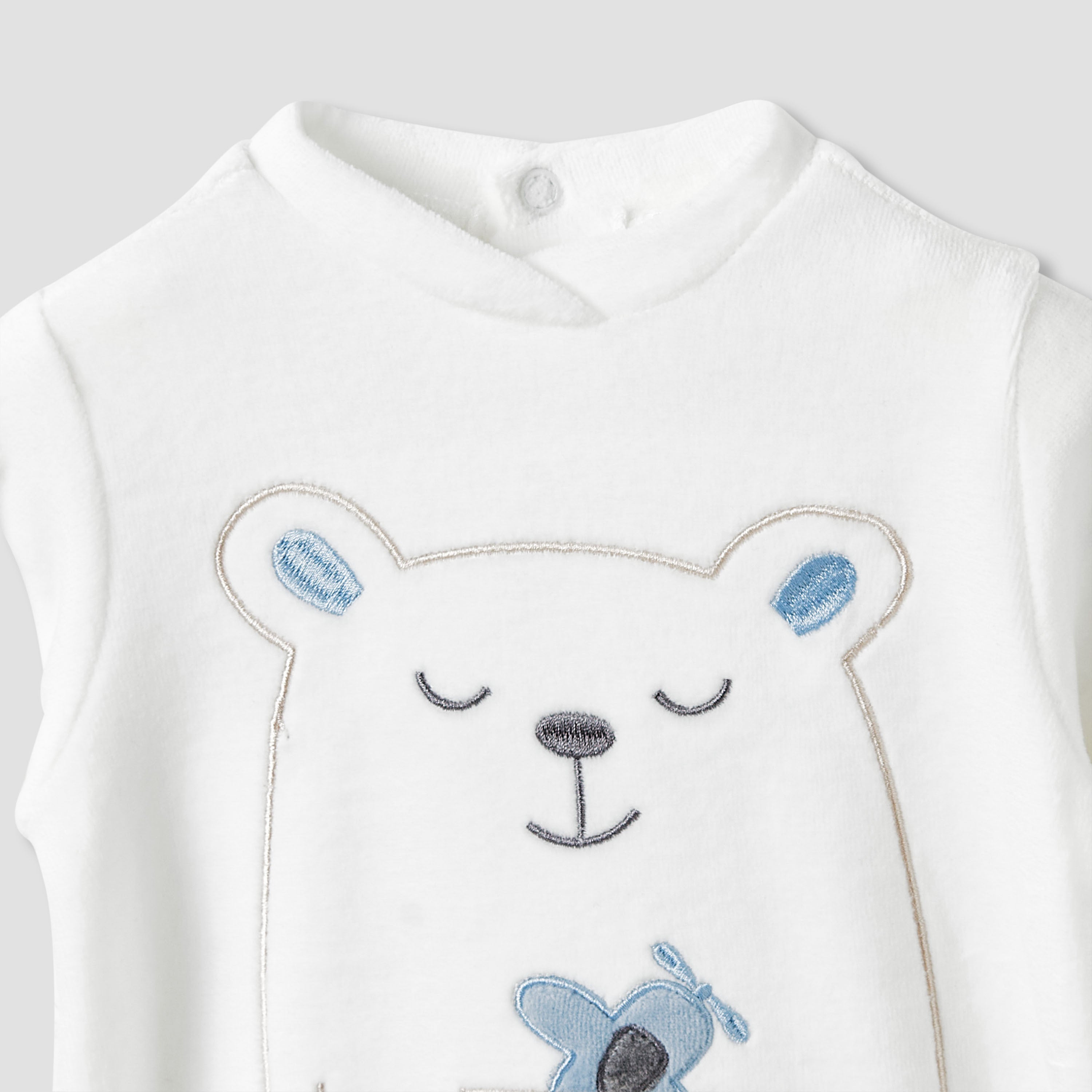 Juniors Collared Neck Sleepsuit with Beanie - Velour - Long Sleeves