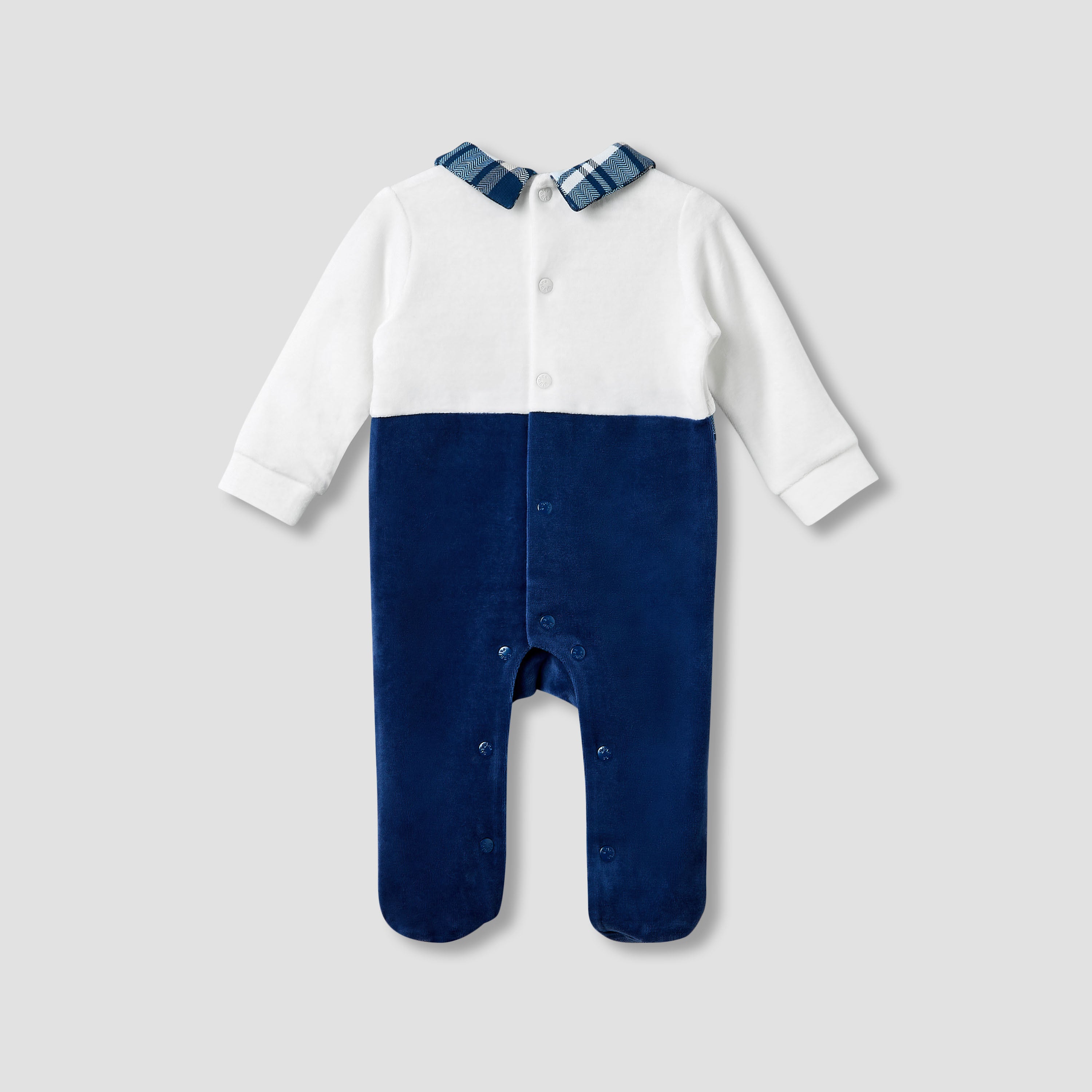 Giggles Collared Sleepsuit with Closed Feet - Velour - Long Sleeves