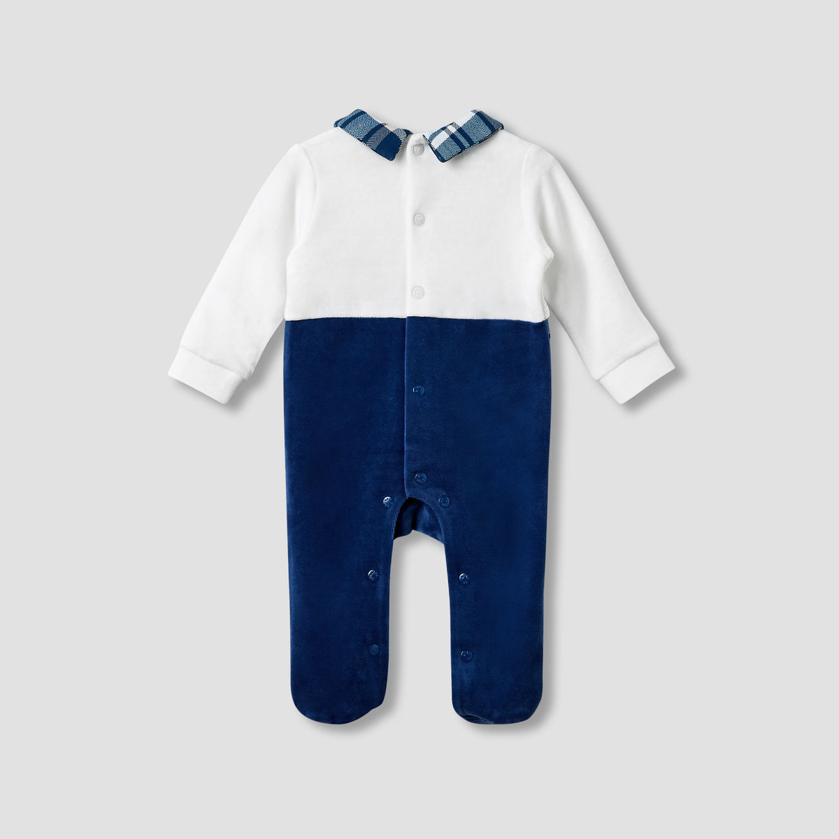 Giggles Collared Sleepsuit with Closed Feet - Velour - Long Sleeves