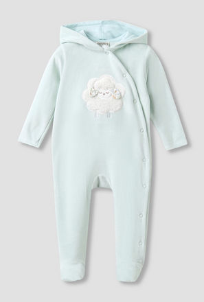 Juniors Hooded Closed Foot Sleepsuit with Sheep Applique - Velour - Long Sleeves