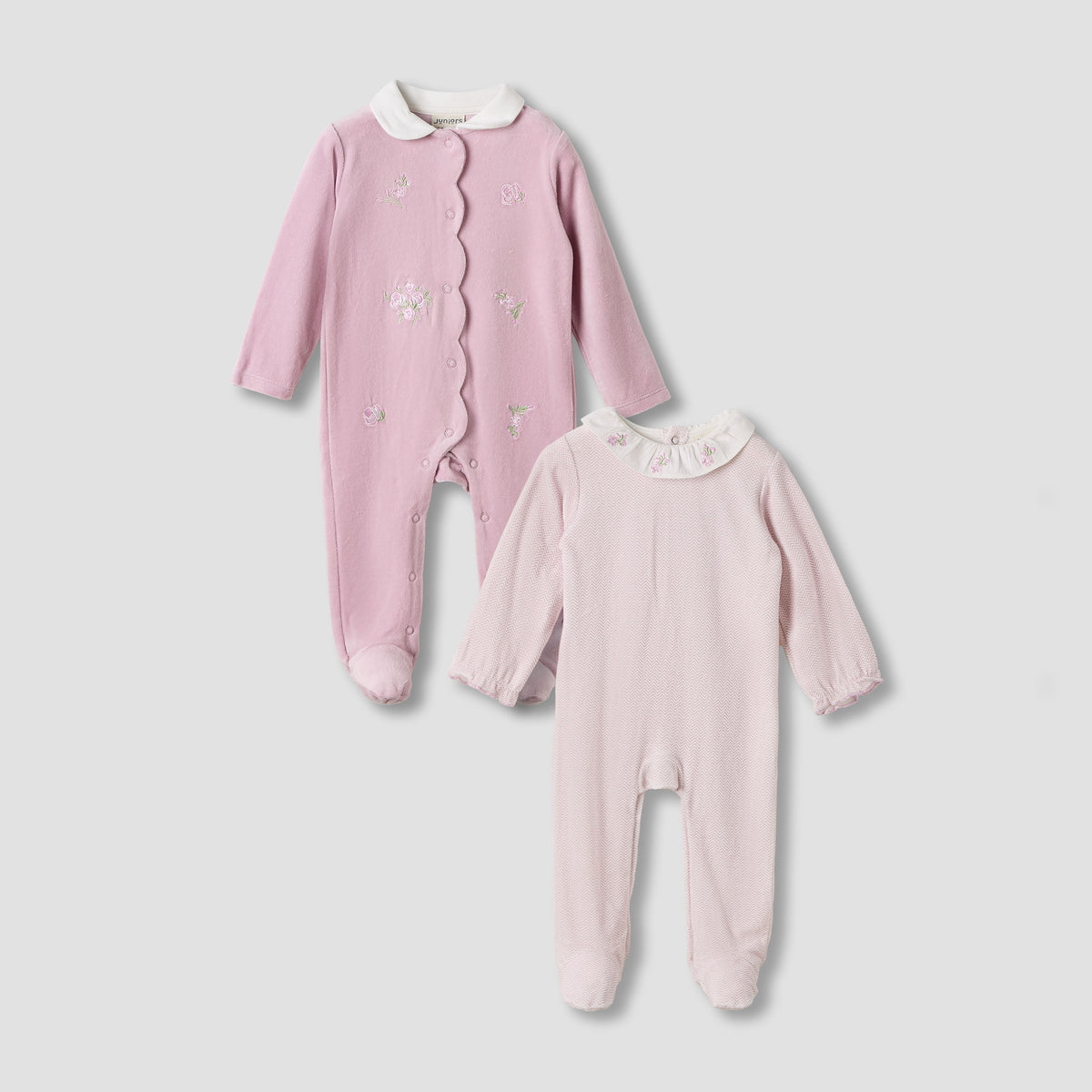 Juniors Crew Neck Sleepsuit with Embroidery - Long Sleeves - Set of 2