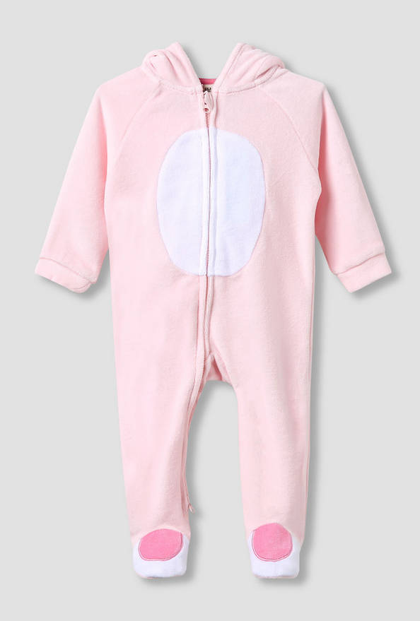 Juniors Hooded Neck Sleepsuit with Closed Feet - Velour - Long Sleeves