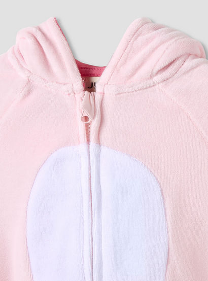 Juniors Hooded Neck Sleepsuit with Closed Feet - Velour - Long Sleeves-baby-girls-clothing-nightwear-sleepsuits-image-3