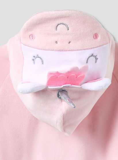 Juniors Hooded Neck Sleepsuit with Closed Feet - Velour - Long Sleeves-baby-girls-clothing-nightwear-sleepsuits-image-5