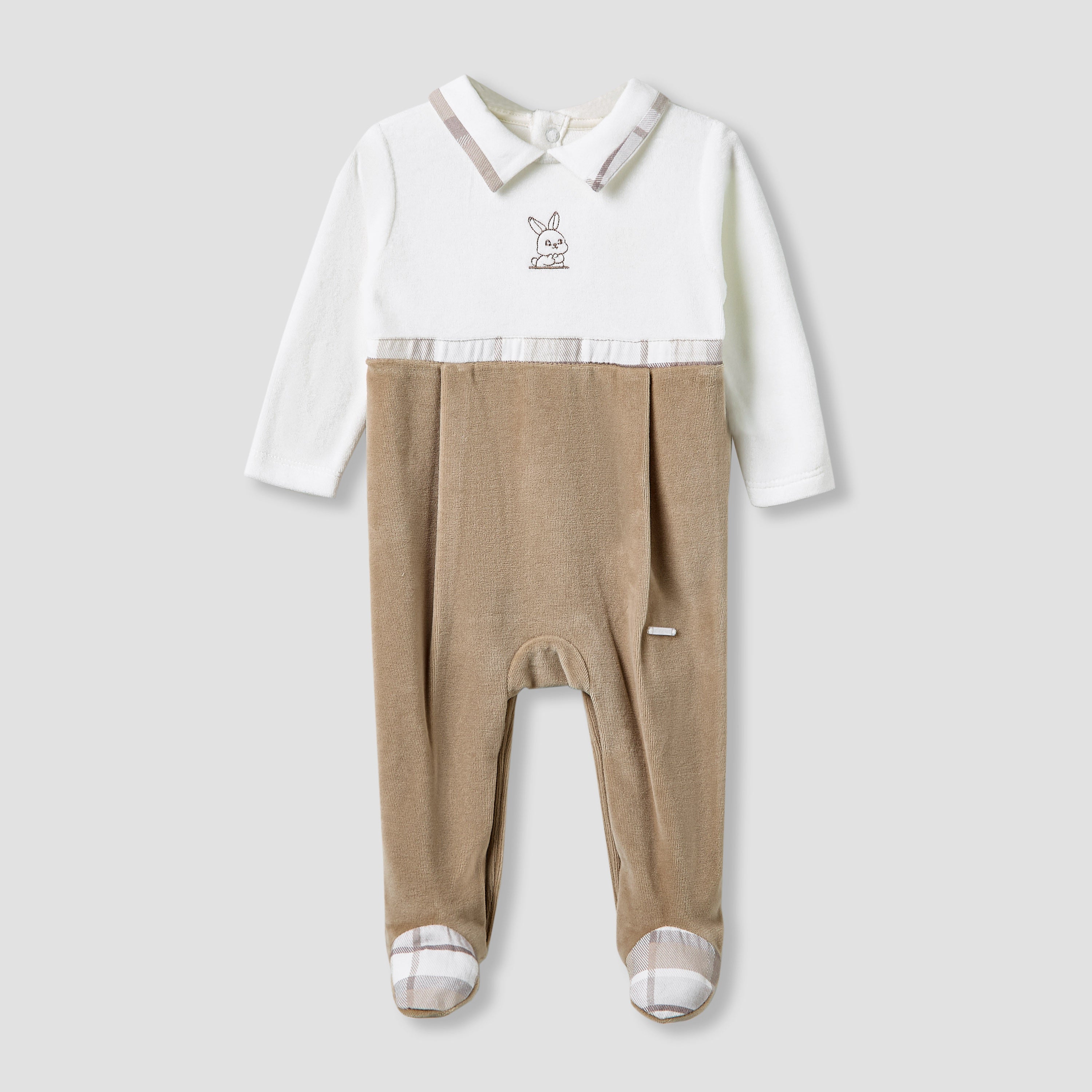 Giggles Collared Sleepsuit with Closed Feet - Cotton - Long Sleeves - Brown / 9-12 mths