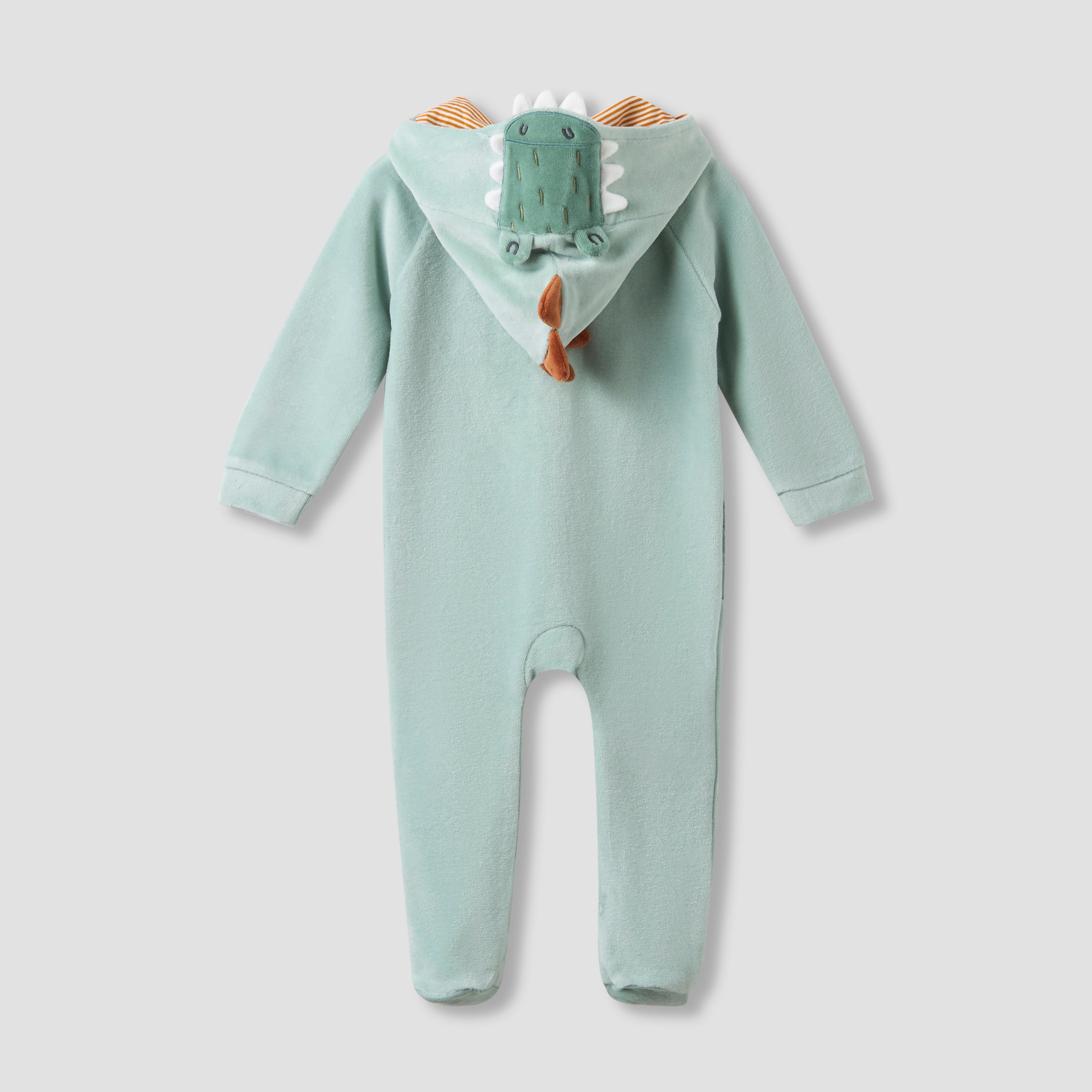 Juniors Hooded Closed Foot Sleepsuit with Alligator Applique - Velour - Long Sleeves