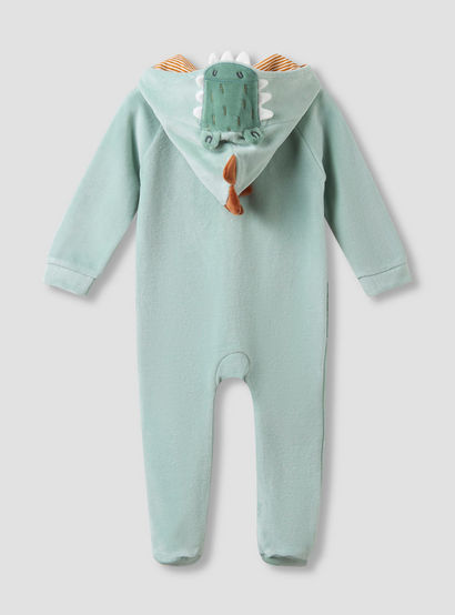 Juniors Hooded Closed Foot Sleepsuit with Alligator Applique - Velour - Long Sleeves-baby-boys-clothing-nightwear-sleepsuits-image-2