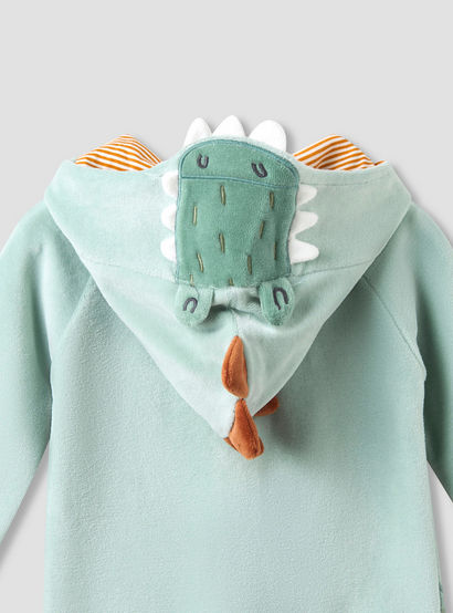 Juniors Hooded Closed Foot Sleepsuit with Alligator Applique - Velour - Long Sleeves-baby-boys-clothing-nightwear-sleepsuits-image-5