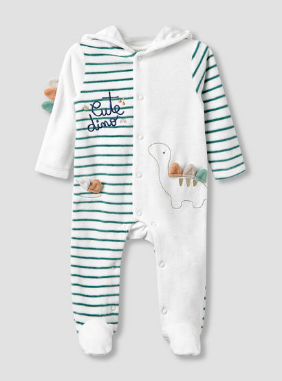 Juniors Hooded Neck Sleepsuit with Closed Feet - Velour - Long Sleeves-baby-boys-clothing-nightwear-sleepsuits-image-1