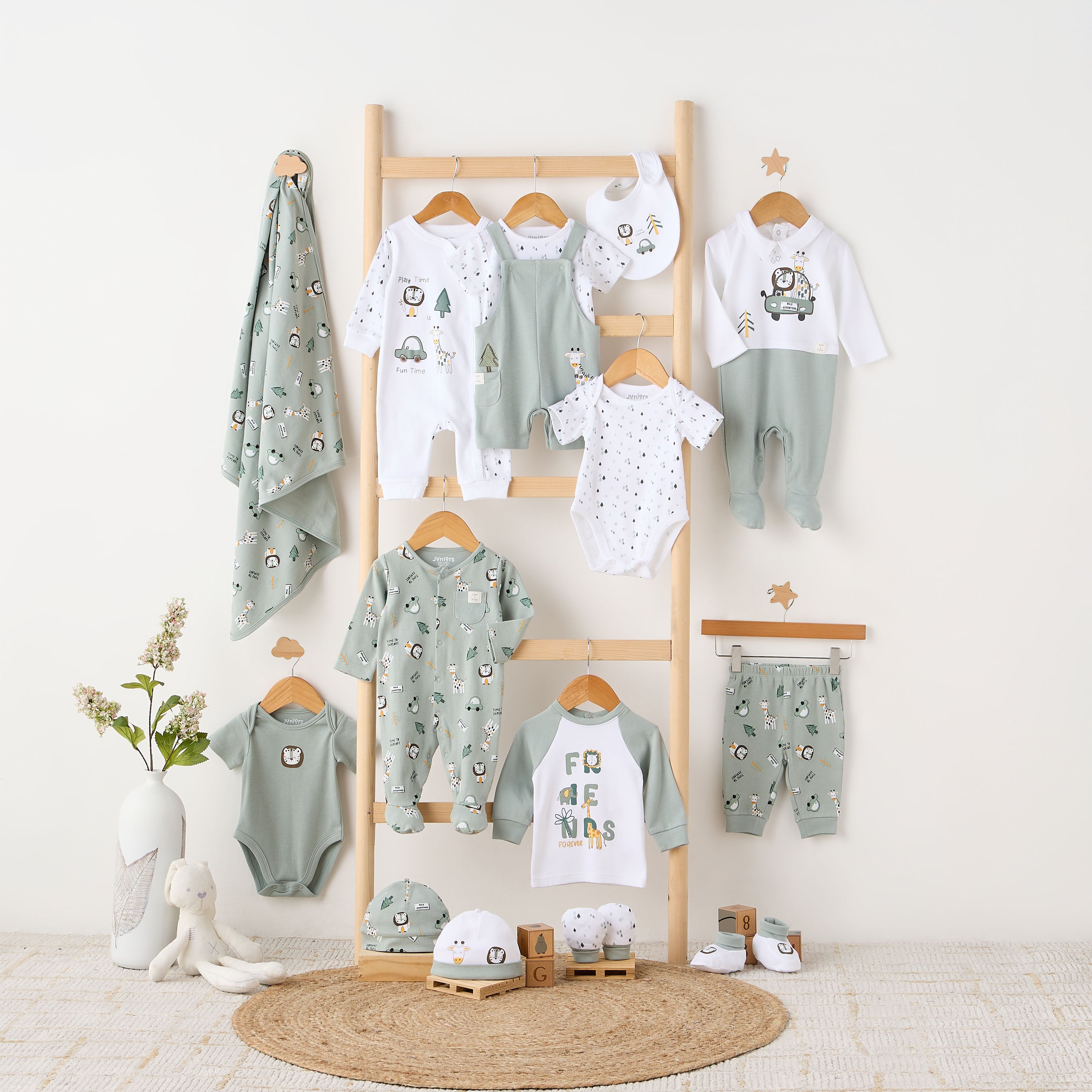 Juniors Collared Sleepsuit with Safari Print - Cotton - Long Sleeves