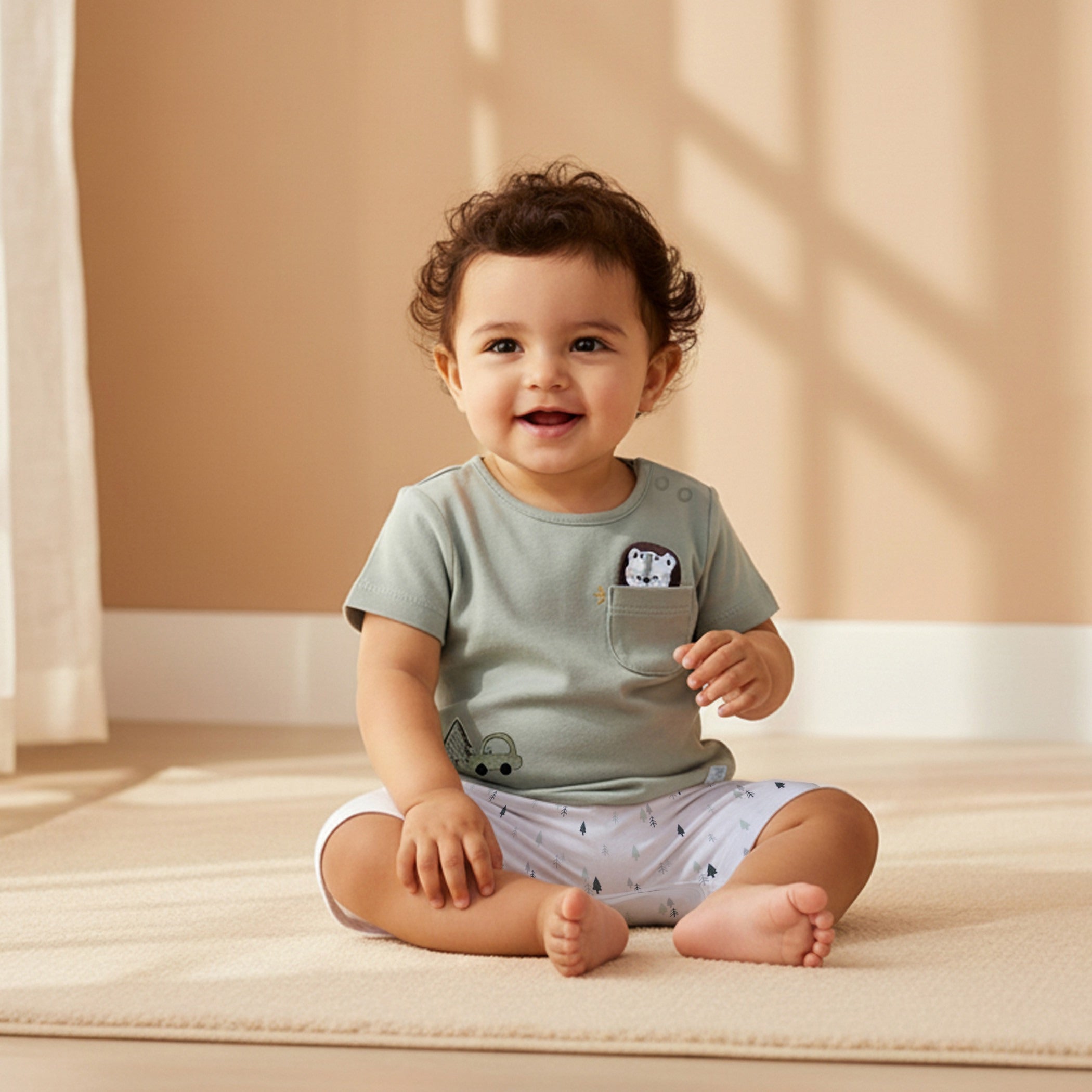 Juniors Round Neck Romper with Fun Embroidery - Cotton - Short Sleeves