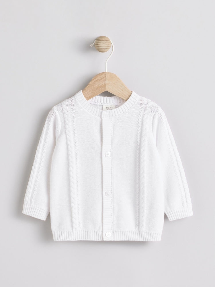 White Cable Knitted Baby Cardigan