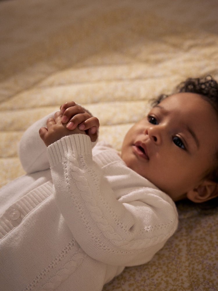 White Cable Knitted Baby Cardigan