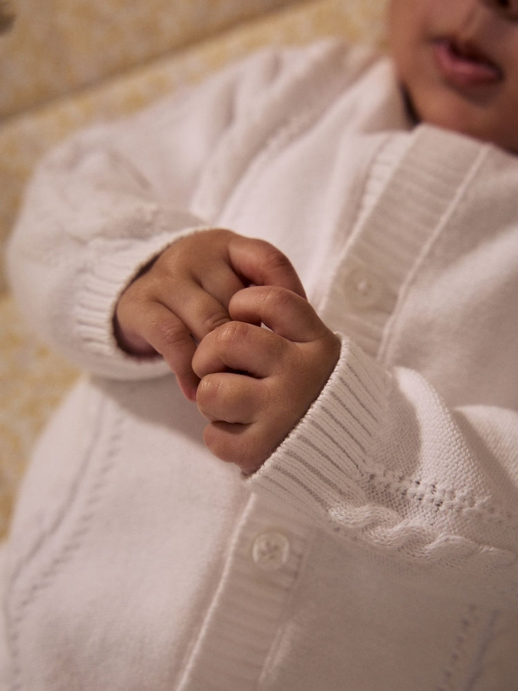 White Cable Knitted Baby Cardigan