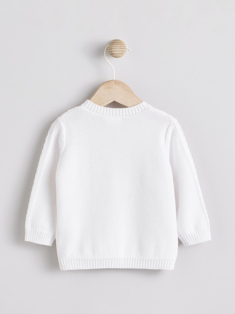 White Cable Knitted Baby Cardigan