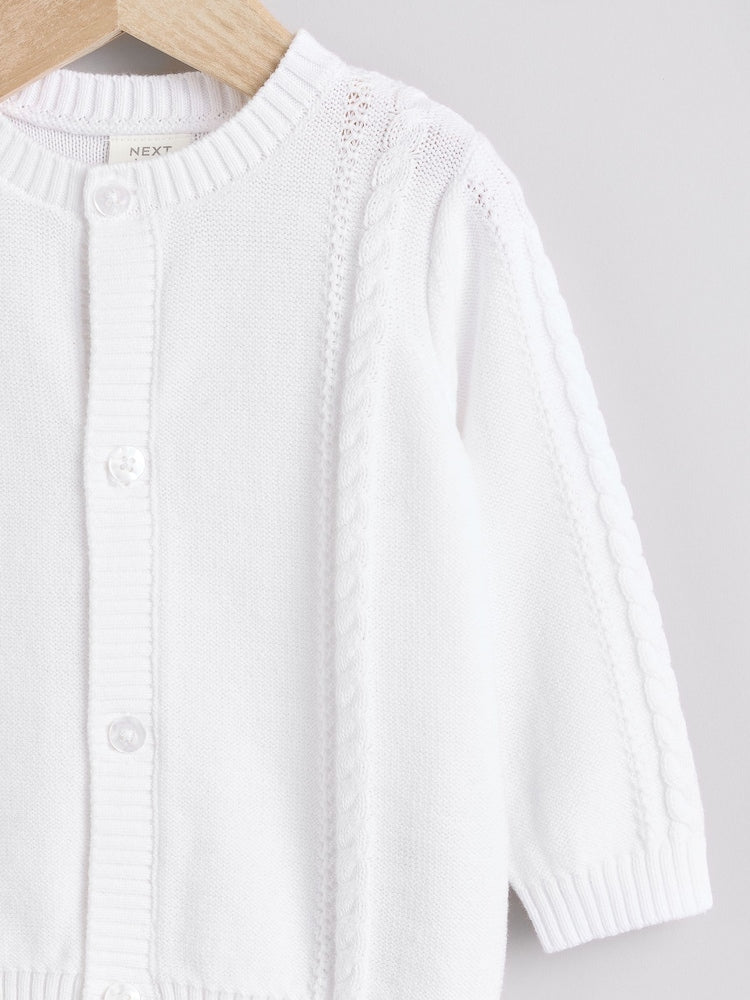 White Cable Knitted Baby Cardigan