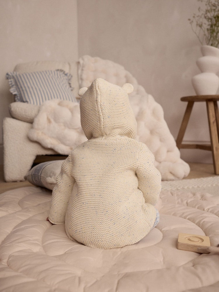 Ecru Neppy Knitted Hooded Baby Cardigan