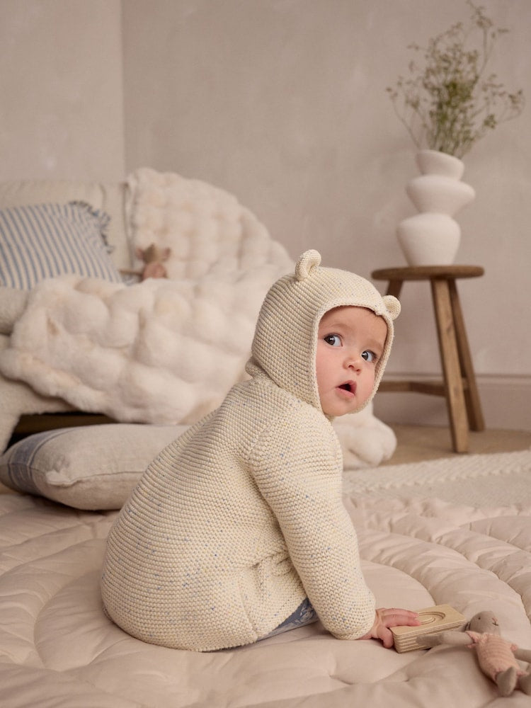 Ecru Neppy Knitted Hooded Baby Cardigan