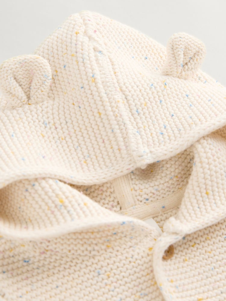 Ecru Neppy Knitted Hooded Baby Cardigan