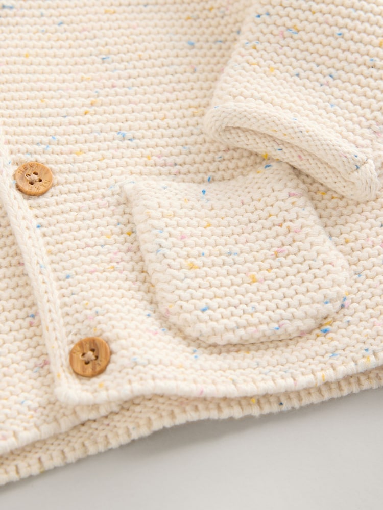 Ecru Neppy Knitted Hooded Baby Cardigan