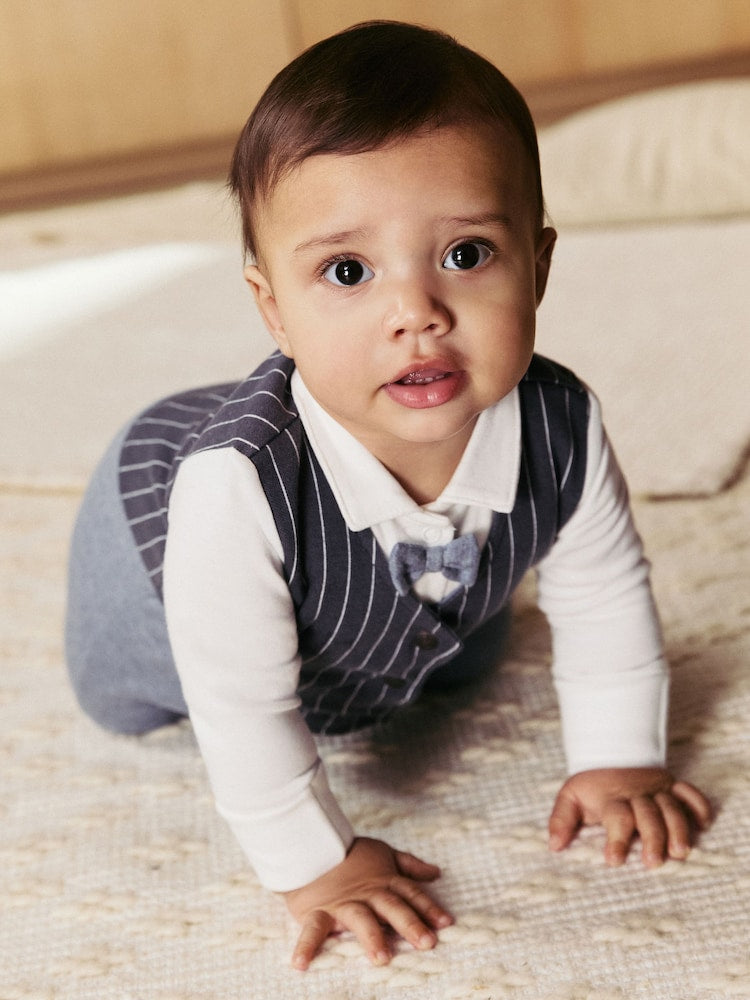Navy Smart Bow Tie Baby Sleepsuit (0mths-2yrs)